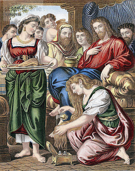 Maria Magdalena salbt die Füße von Jesus  um 1860. Künstler: Unbekannt