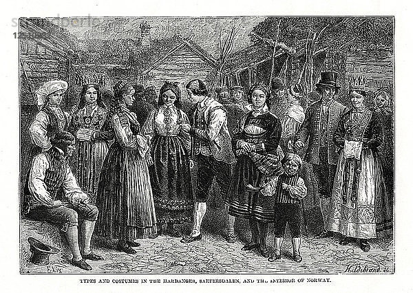 Typen und Kostüme in Norwegen  1879.Künstler: Hildibrand
