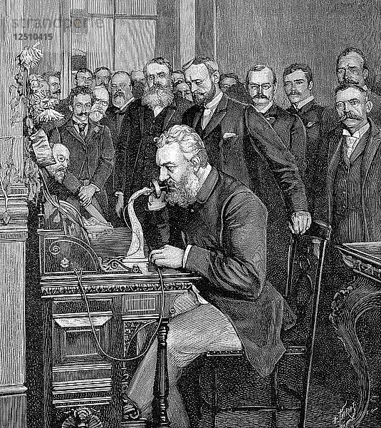 Alexander Graham Bell (1847-1922)  in Schottland geborener amerikanischer Erfinder. Künstler: Unbekannt