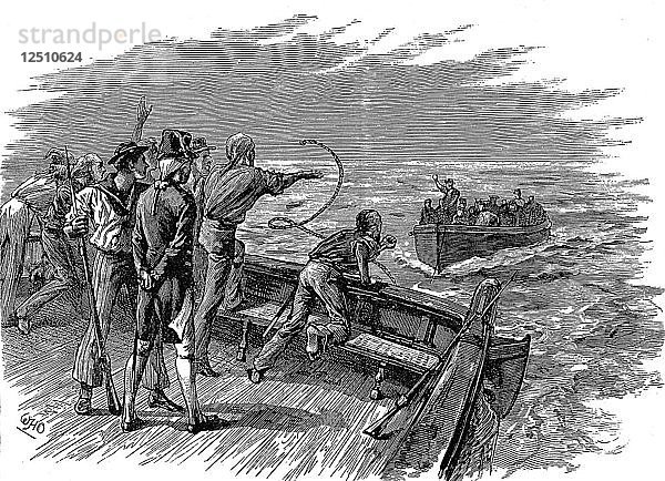 Meuterei der Besatzung der HMS Bounty  28. April 1789. Künstler: Unbekannt