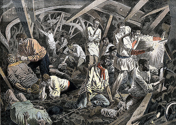 Bergleute  die durch einen Dacheinsturz unter Tage verschüttet wurden  Bergwerke von Courrieres  Pas-de-Calais  Frankreich  1906. Künstler: Unbekannt