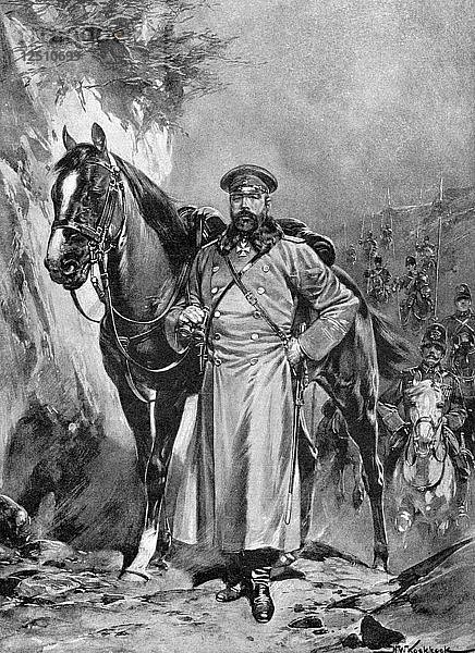 Alexej Nikolajewitsch Kuropatkin mit seinem Pferd  Russisch-Japanischer Krieg  1904-5. Künstler: Unbekannt