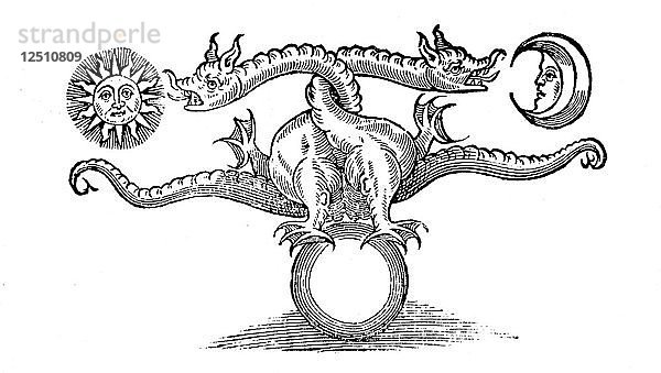 Alchemistisches Symbol  das die Umwandlung von unedlem Metall in Silber und Gold darstellt  1652. Künstler: Unbekannt
