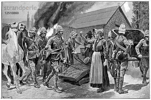 Verbrennung der Farm eines verräterischen Bürgers  2. Burenkrieg  um 1900. Künstler: Unbekannt