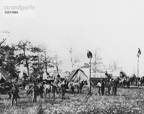 Telegrafenbaucamp während des Amerikanischen Bürgerkriegs  1861-1865. Künstler: Unbekannt