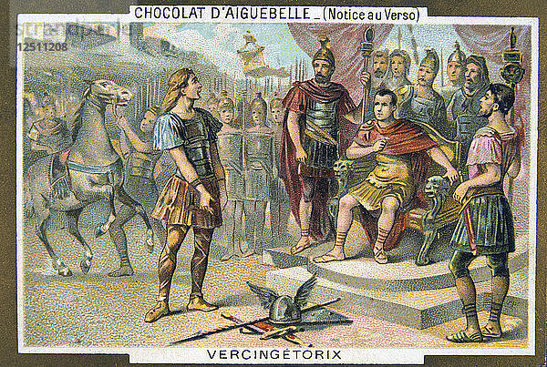 Vercingetorix ergibt sich Julius Caesar  ca. 46 v. Chr.  (19. Jahrhundert). Künstler: Unbekannt