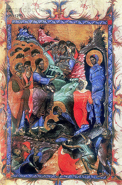 Jesus erweckt Lazarus nach vier Tagen  um 1280. Künstler: Unbekannt