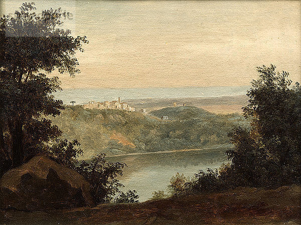 Nemi-See; im Hintergrund die Stadt Genzano  Ende 18./Anfang 19. Künstler: Pierre Henri de Valenciennes'