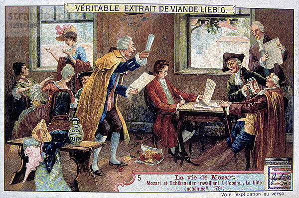 Mozart bei der Arbeit an seiner Oper Die Zauberflöte  1791  (1906). Künstler: Unbekannt
