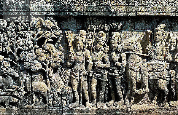 Relief mit Szene aus einem Sutra  Barabudur  Java  um 750-850. Künstler: Unbekannt