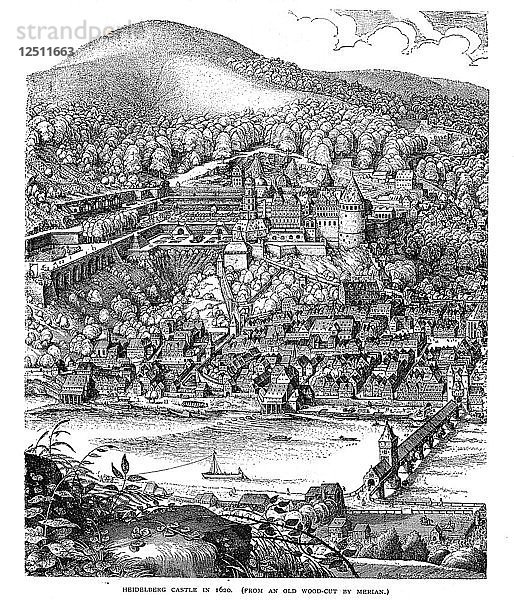 Schloss und Stadt Heidelberg mit Blick auf den Neckar  Deutschland  1620. Künstler: Unbekannt