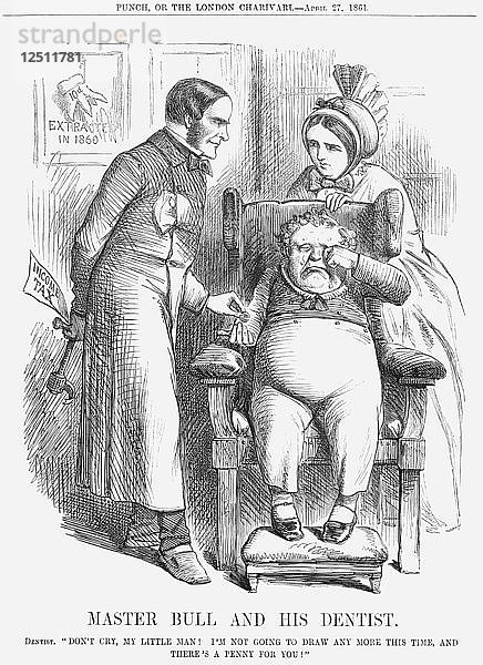 Meister Stier und sein Zahnarzt  1861. Künstler: Unbekannt
