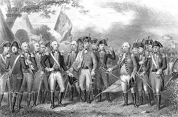 Schlacht von Yorktown  Virginia  Amerikanischer Unabhängigkeitskrieg  1781. Künstler: Unbekannt