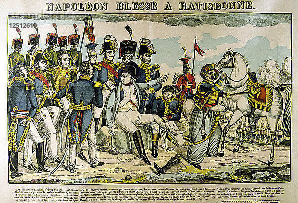 Napoleon verletzt bei Regensburg  April 1809  (um 1835). Künstler: Francois Georgin