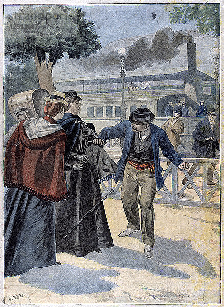 Ermordung Elisabeths von Bayern durch Luigi Lucheni  1898. Künstler: Anon