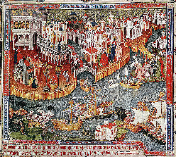 Marco Polo segelt 1271 von Venedig aus  (15. Jahrhundert) . Künstler: Unbekannt