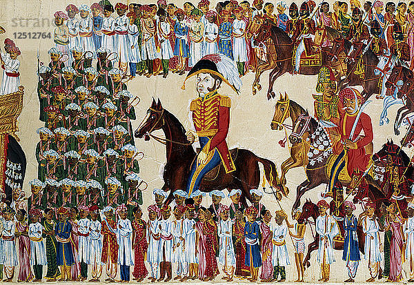 Englischer Granden der East India Company reitet in einer indischen Prozession  1825-1830. Künstler: Unbekannt
