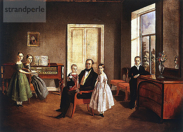 Porträt einer Familie in einem Interieur  russisch  um 1840. Künstler: Anon