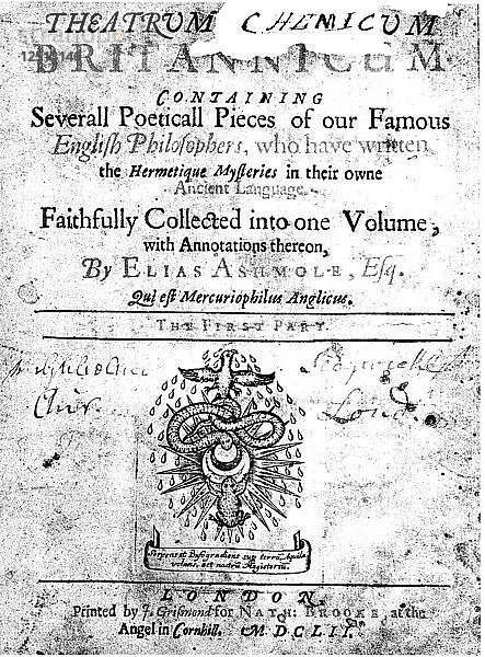 Titelblatt von Elias Ashmoles Theatrum Chemicum Britannicum  1652. Künstler: Unbekannt