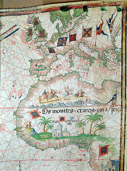 Karte von Bastian Lopez mit Europa  den Britischen Inseln und einem Teil von Afrika  portugiesisch  1558. Künstler: Bastiaim Lopez