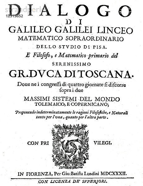 Titelblatt von Dialogo  von Galilei  1632. Künstler: Unbekannt