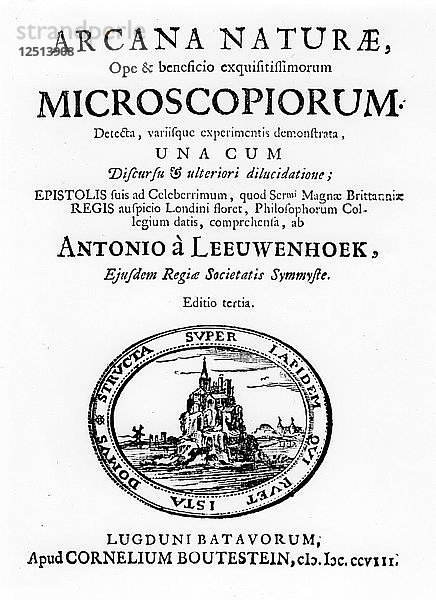 Titelblatt von Microscopium des niederländischen Mikroskopikers Anton van Leeuwenhoek  1708 Künstler: Unbekannt