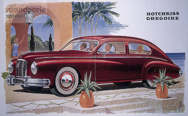 Werbeplakat für ein Hotchkiss-Gregoire-Auto  1951. Künstler: Unbekannt