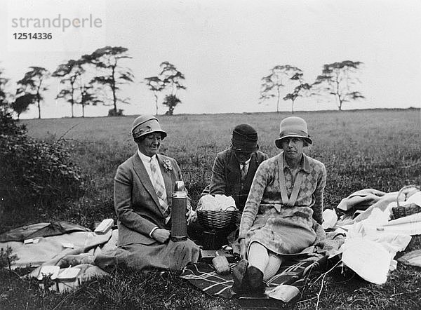Drei Frauen beim Picknick auf einem Feld  (1920er Jahre?). Künstler: Unbekannt