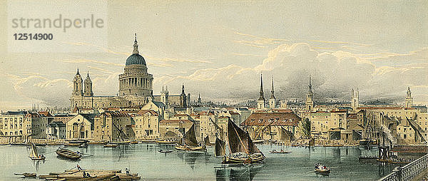 Boote auf der Themse und die St.-Pauls-Kathedrale  Londoner Innenstadt  1850er Jahre. Künstler: Maclure