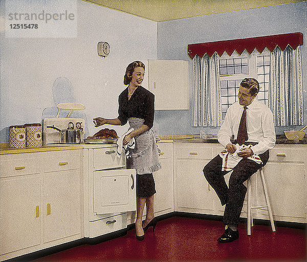 Wer könnte in einer Küche wie dieser nicht gut kochen  1950er Jahre. Künstler: Unbekannt