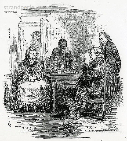 Samuel Johnson  englischer Literat des 18. Jahrhunderts  in seinem Haus in der Fleet Street  London  1852. Künstler: Unbekannt