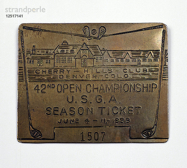 Metall-Dauerkarte für die US Open Golf Championship  1938. Künstler: Unbekannt