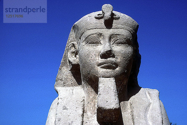 Nahaufnahme des Kopfes der Sphinx  Tempel des Amun Mut & Khons  Luxor  Ägypten  um 370 v. Chr. Künstler: Unbekannt