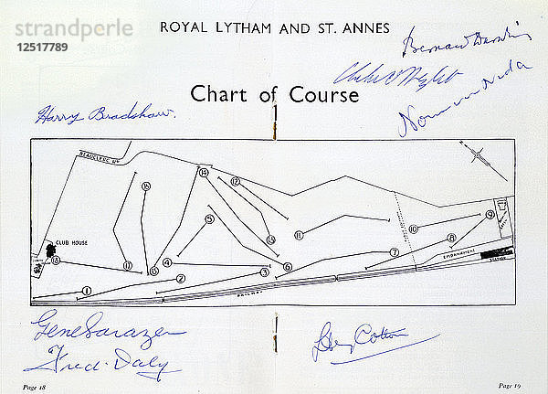 Autogrammierte Kurskarte des Royal Lytham St Annes  um 1930. Künstler: Unbekannt