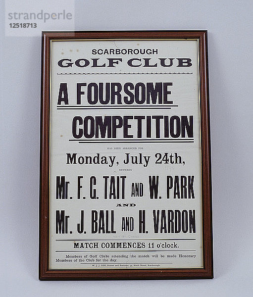 Werbeplakat für ein Spiel im Scarborough Golf Club  North Yorkshire  1899. Künstler: WJJ Cox