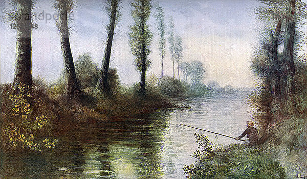 Ein Kanal mit einem Fischer  um 1857-1911  (1912).Künstler: Alphonse Legros