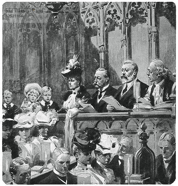 Prinz Albert beim Dankgottesdienst in der Abtei für die sichere Rückkehr seiner Eltern aus Indien  1906 (1937 Künstler): Unbekannt