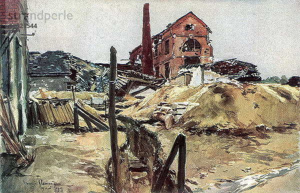 Fabrikgebäude  Soissons  19. Mai 1915  (1926).Künstler: Francois Flameng