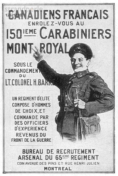 Ein Rekrutierungsplakat der französisch-kanadischen Armee  1914. Künstler: Unbekannt