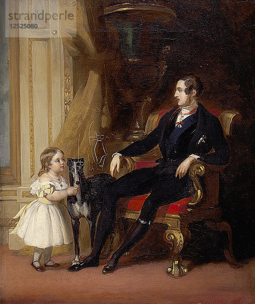 Albert Prinzgemahl mit Prinzessin Victoria und Eos  um 1843. Künstler: G. Lucas