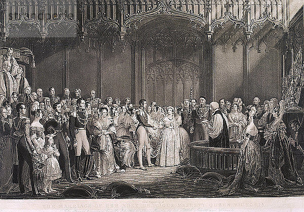 Königin Victoria und Prinz Alberts Hochzeit im St. Jamess Palace  London  1840. Künstler: Anon