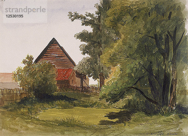 Ansicht von Hampstead mit einer Scheune auf der linken Seite  Hampstead  Camden  London  1842. Künstler: Edmund Marks