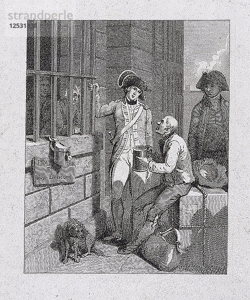 Ein pfeifendes Geschäft: Tom & Jerry besuchen Logic  an Bord der Fleet  Fleet Prison  London  1821. Künstler: George Cruikshank