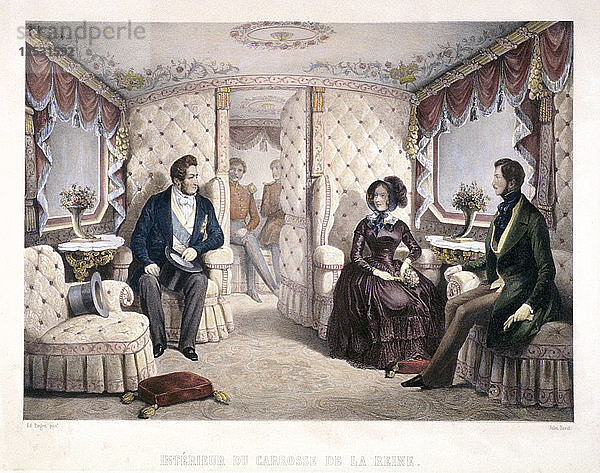 König Louis Philippe  Königin Victoria und Prinz Albert in der königlichen Kutsche  1846. Künstler: Jules David