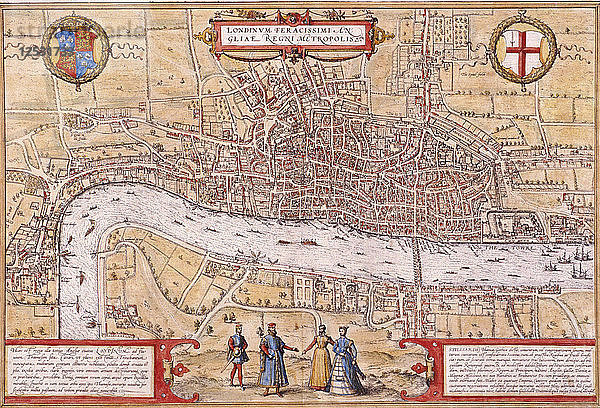 Karte der City of London  Southwark und eines Teils von Westminster  1572. Künstler: Franz Hogenberg