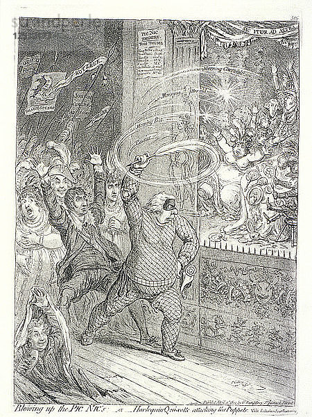 Die Pic Nics in die Luft jagen; oder: Harlekin Quixotte greift die Marionetten an...  1802. Künstler: James Gillray'