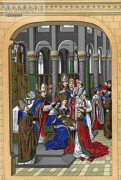 Krönung von Karl V.  König von Frankreich  14. Jahrhundert  (1870).Künstler: Franz Kellerhoven