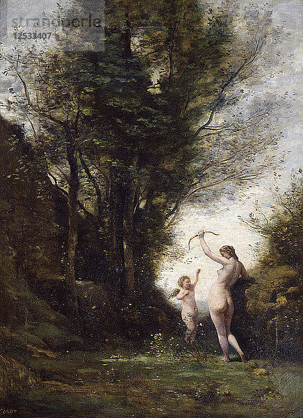 Eine Nymphe  die mit Amor spielt  1857. Künstler: Jean-Baptiste-Camille Corot
