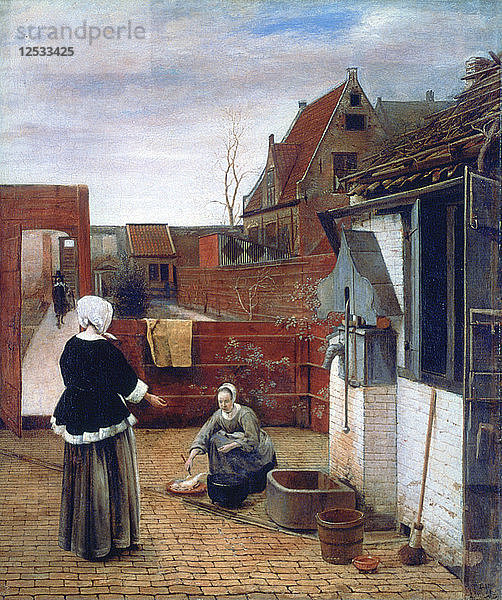 Eine Frau und ein Dienstmädchen in einem Innenhof  um 1660-1661. Künstler: Pieter de Hooch