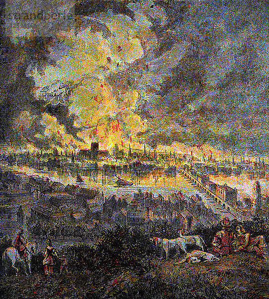 Großer Brand von London  1666  (um 1850). Künstler: Unbekannt